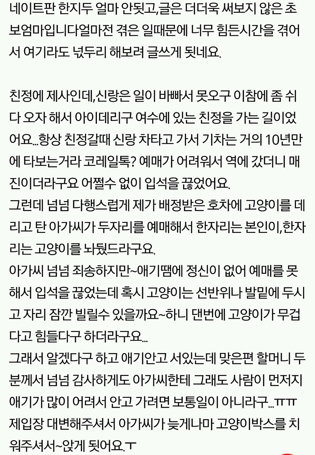 고양이 데리고 기차탄 아가씨...정말 죽을뻔 했네요... | 인스티즈